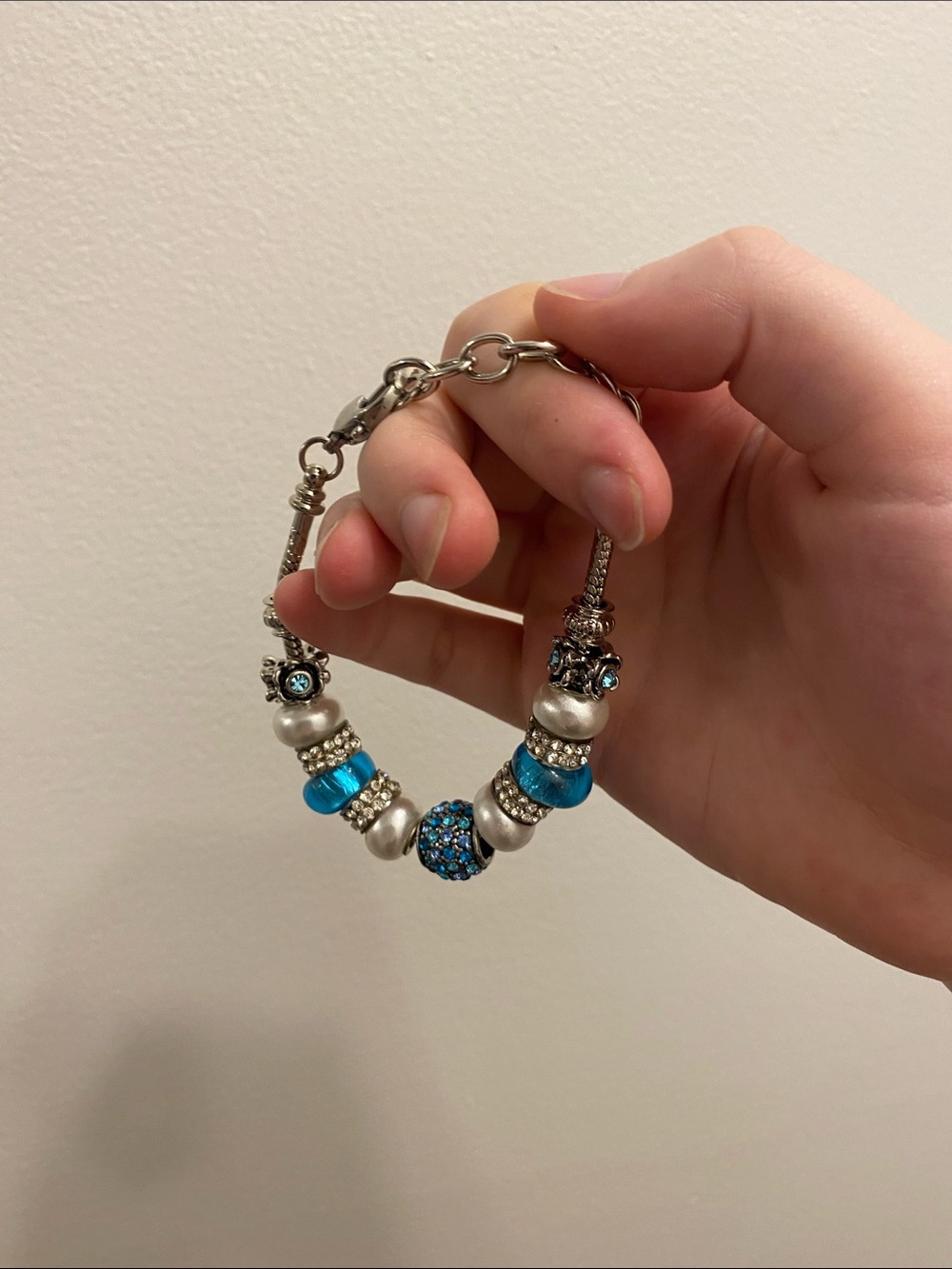 bella Perlina Silver Bracelet with Blue and Pearl Accents